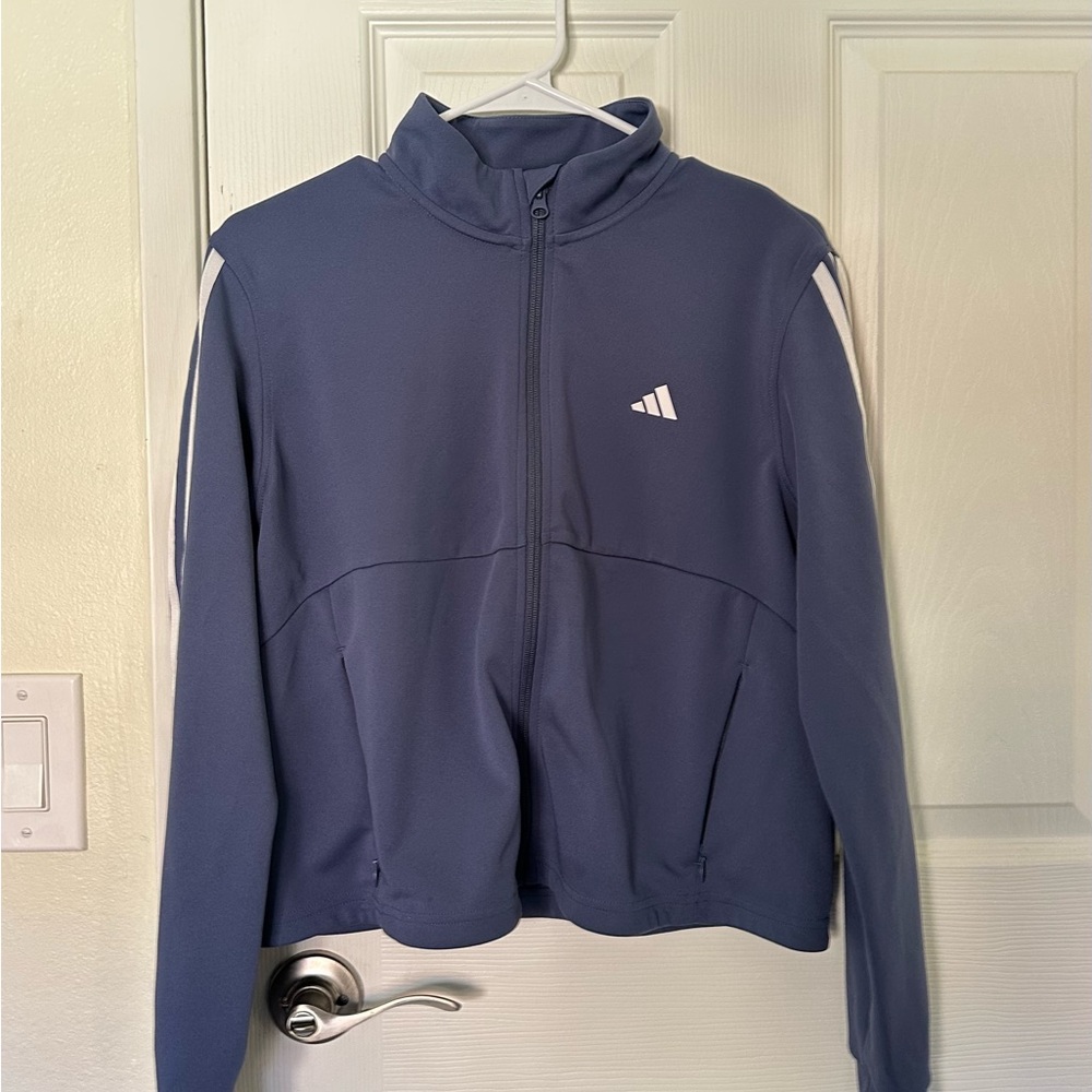 Adidas Blue Zip-Up Jacket with White Stripes